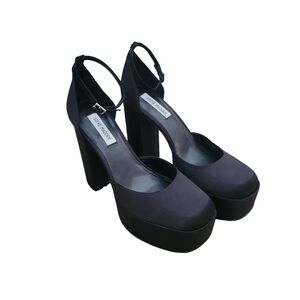 Steve Madden Agata Black Satin Ankle Strap Block Heels. Size 11M. NWOB $100